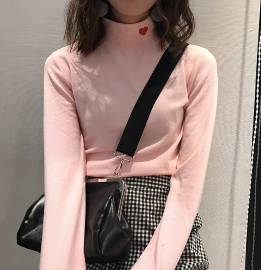 High Neck Heart Long Sleeve Shirt