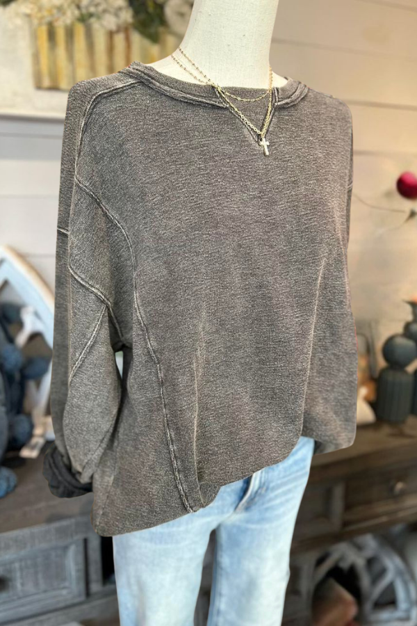 Washed Distressed Loose Pullover