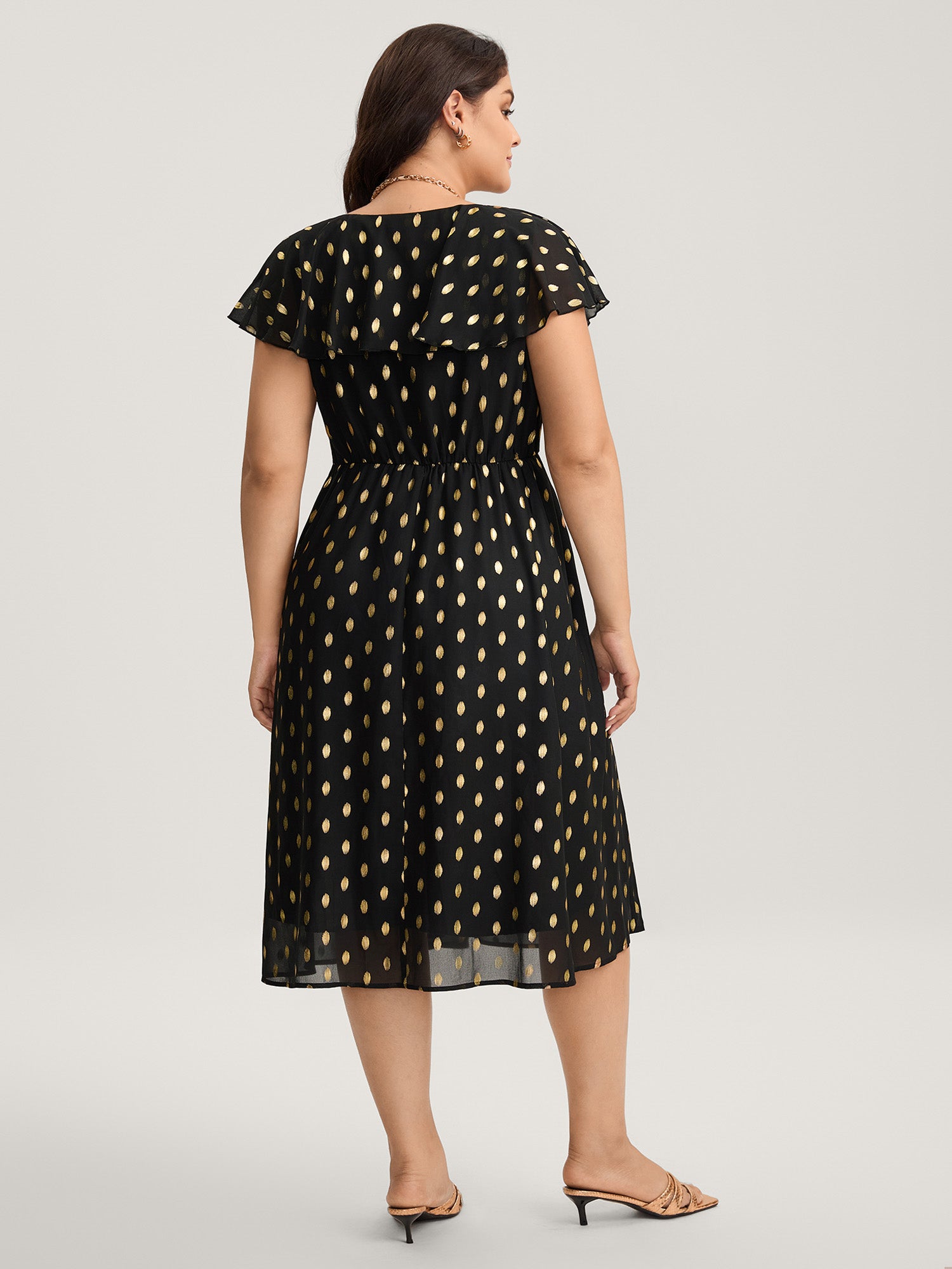 Shimmery Polka Dot Stretchy Waist Midi Dress