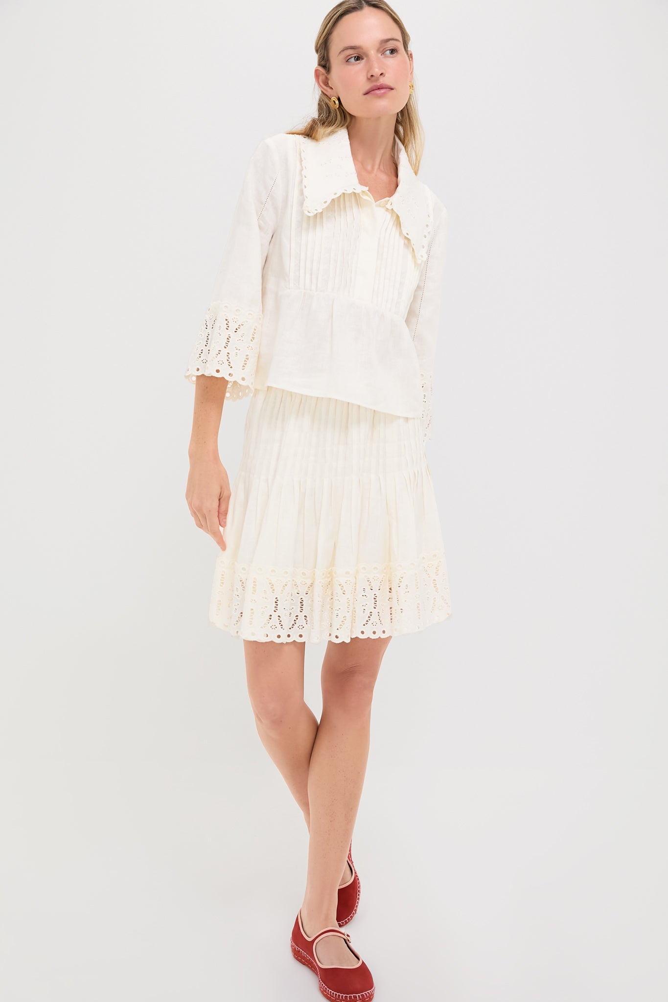 White Linen Eyelet Adele Skirt