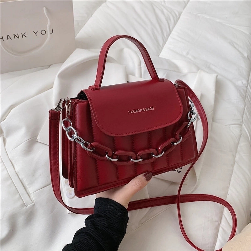 Fashion Pu Leather Embroidery Thread Geometric Shoulder Bag