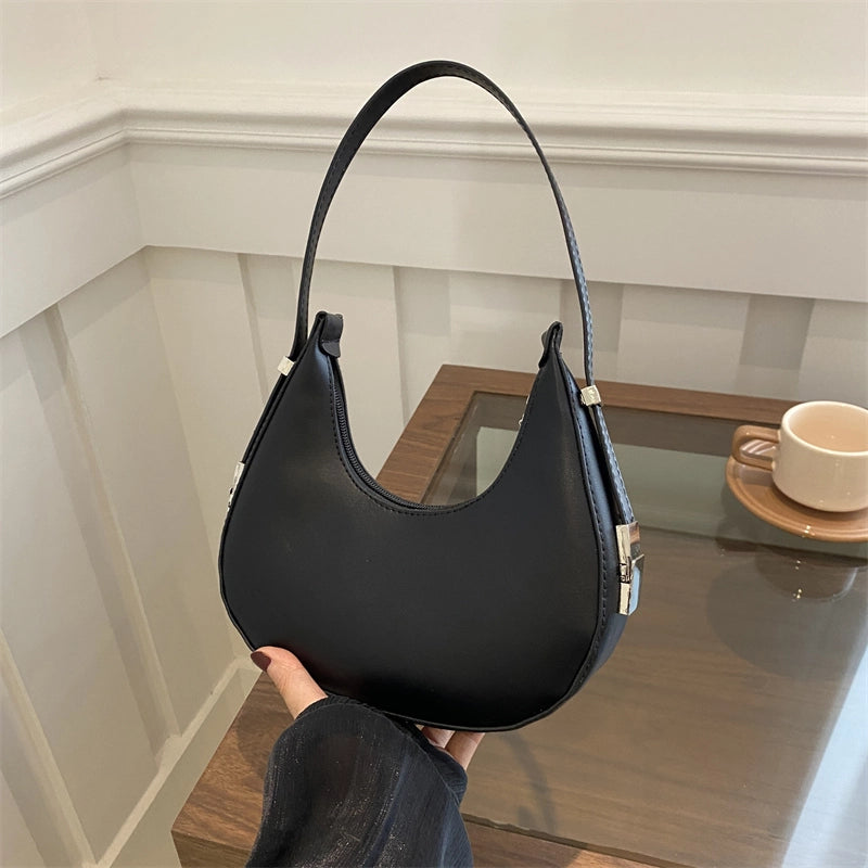 Women's Small Pu Leather Solid Color Elegant Dumpling Shape Zipper Shoulder Bag Underarm Bag