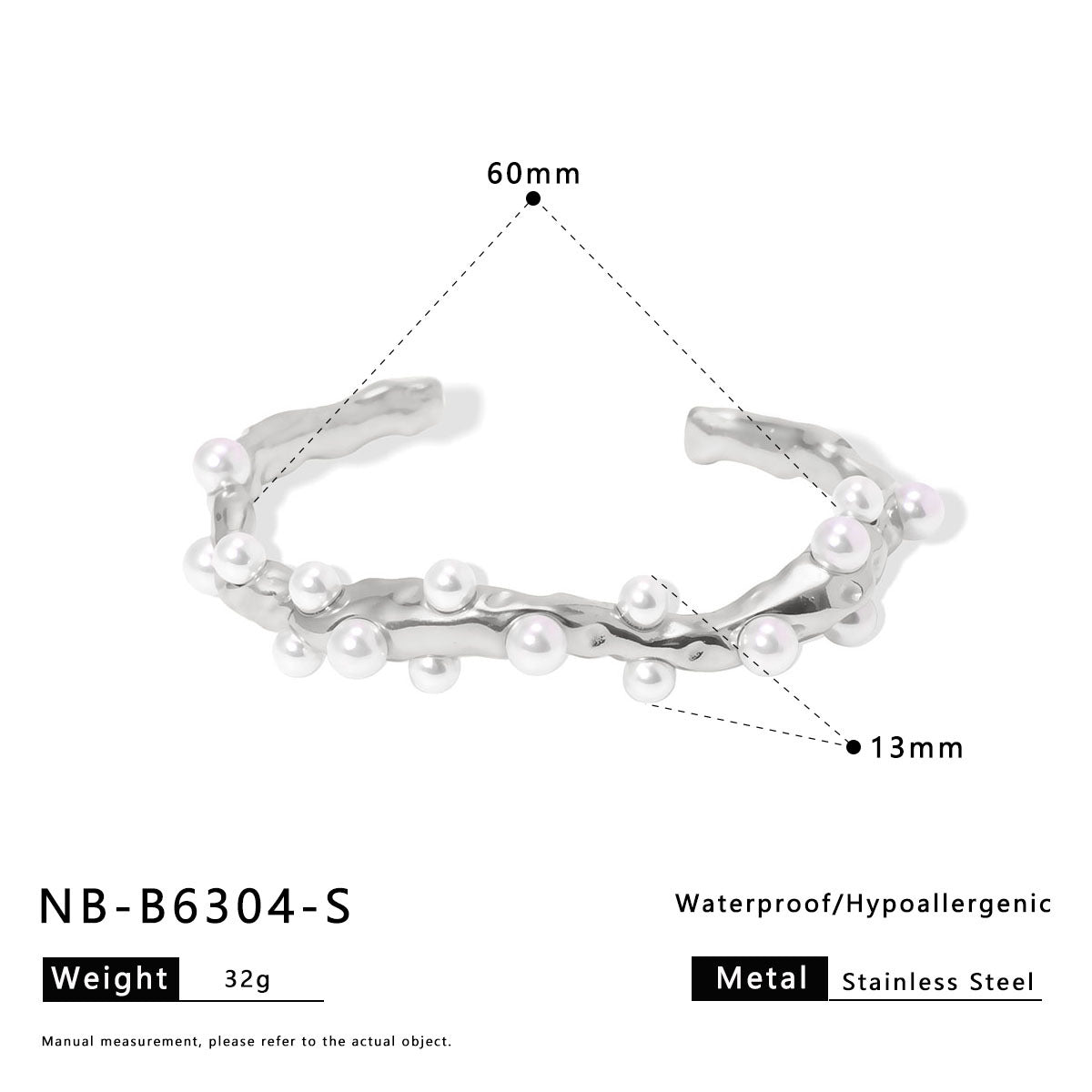 Ins Stainless Steel Zircon Pearl Bracelet C-Shaped Wave Line Open Gold-Plated Bracelet Design Female