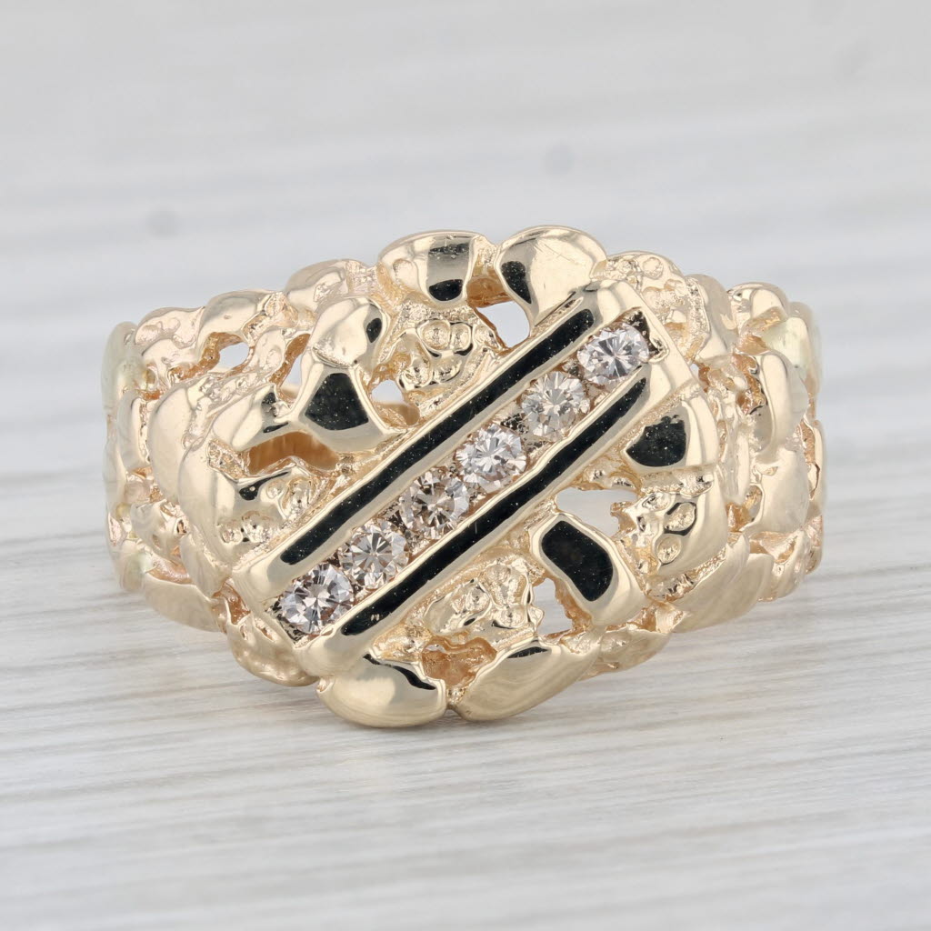 0.18ctw Diamond Nugget Ring 14k Yellow Gold Men's Size 10.75