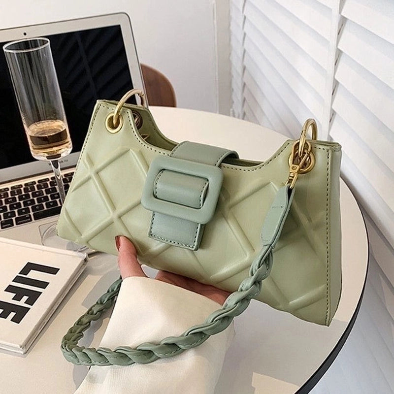 Women's Medium Pu Leather Lingge Streetwear Magnetic Buckle Underarm Bag