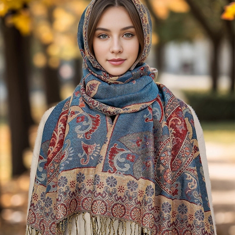 Women's Retro Streetwear Totem Color Block Polyester Tassel Scarf