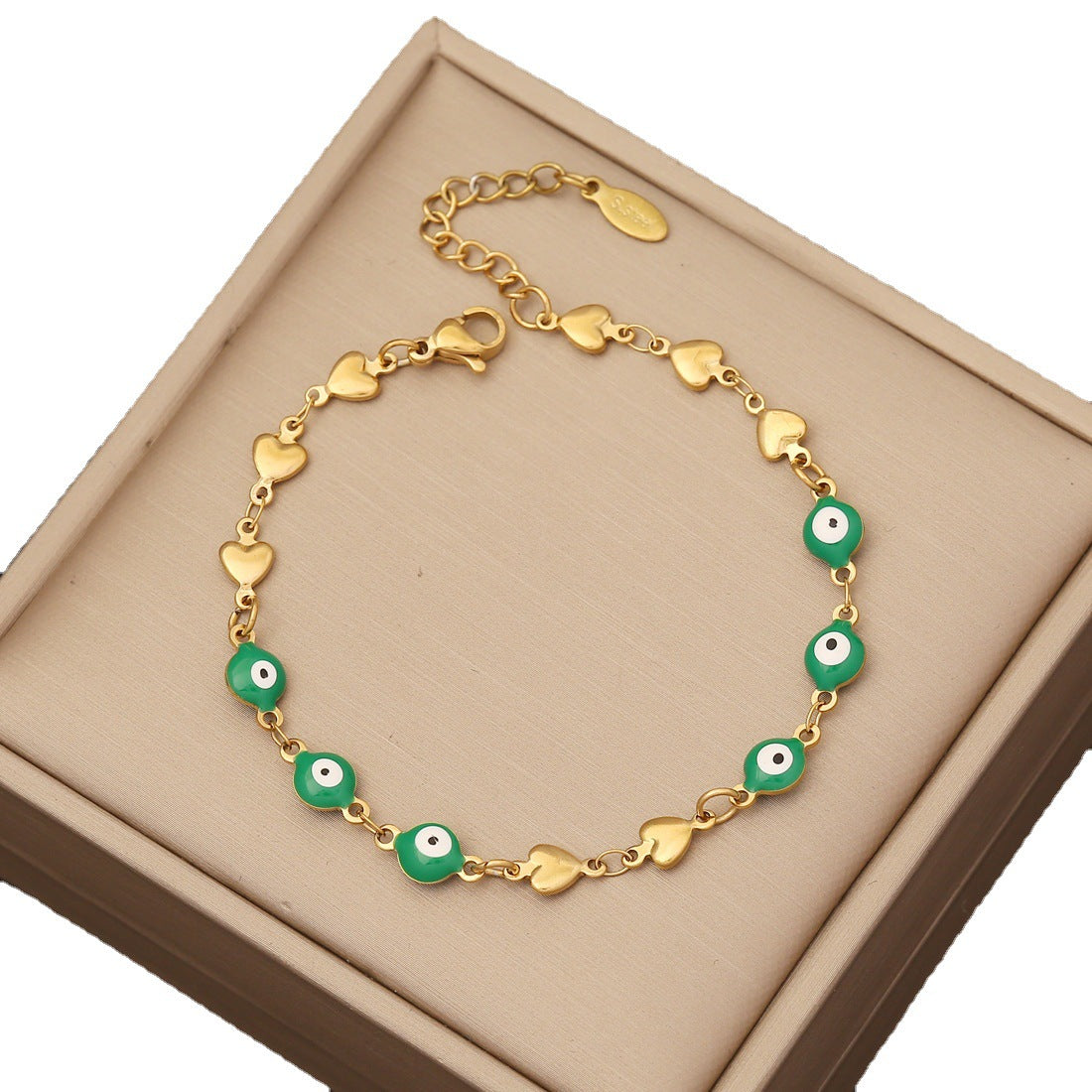 Women Fashion Eye Heart Stainless Steel Oil Dripping Bracelets