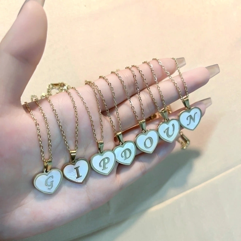 304 Stainless Steel Casual Minimalist Plating Inlay Letter Heart Shape Shell Pendant Necklace