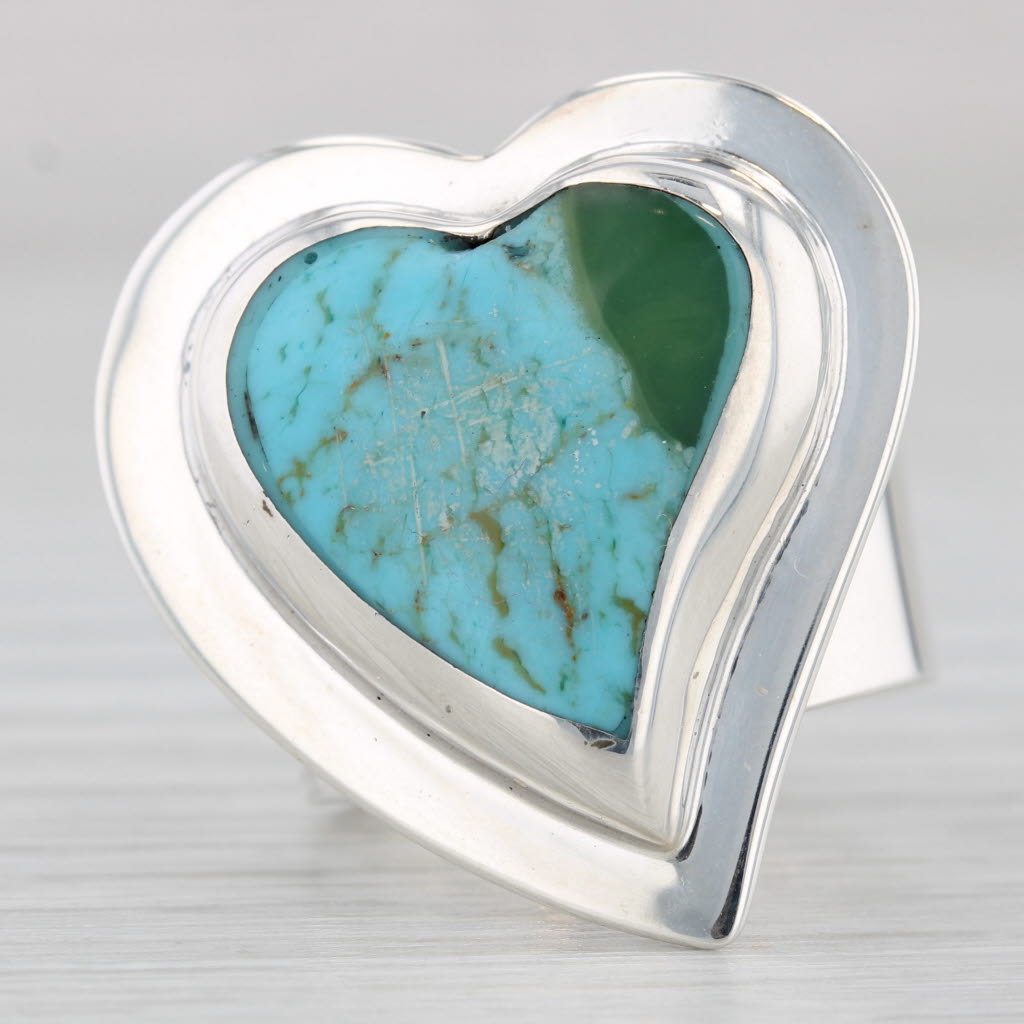 Vintage Imitation Turquoise Heart Sterling SIlver Ring Size 6.5