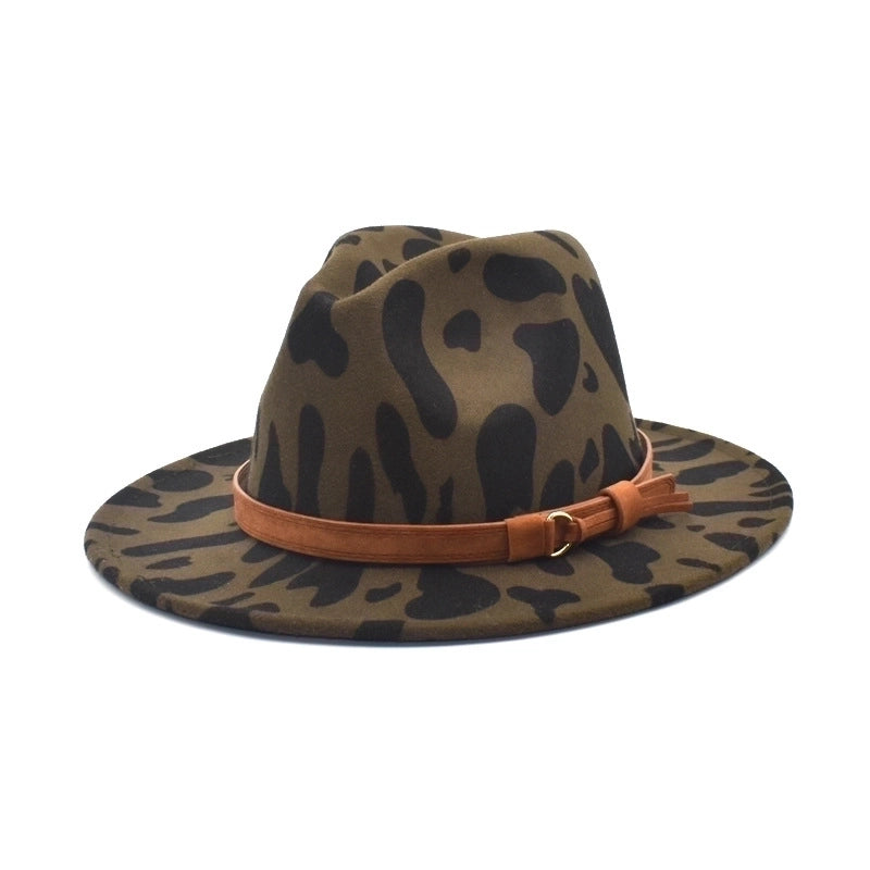 Unisex Fashion Cow Pattern Flat Eaves Fedora Hat