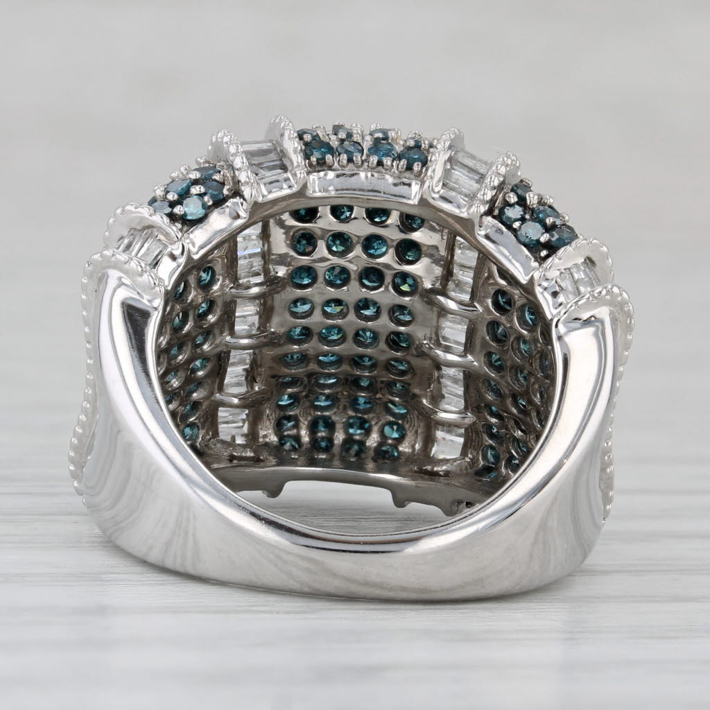 1.80ctw Blue White Diamond Ring 10k White Gold Size 6 Cocktail