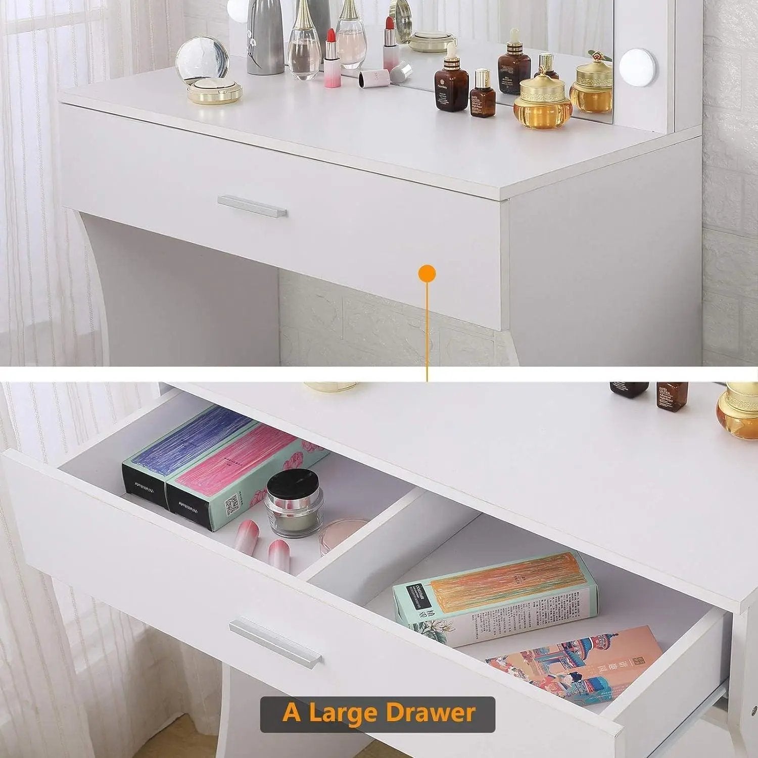 Vanity Table Set with Lighted Mirror - Makeup Vanity with Charging Station