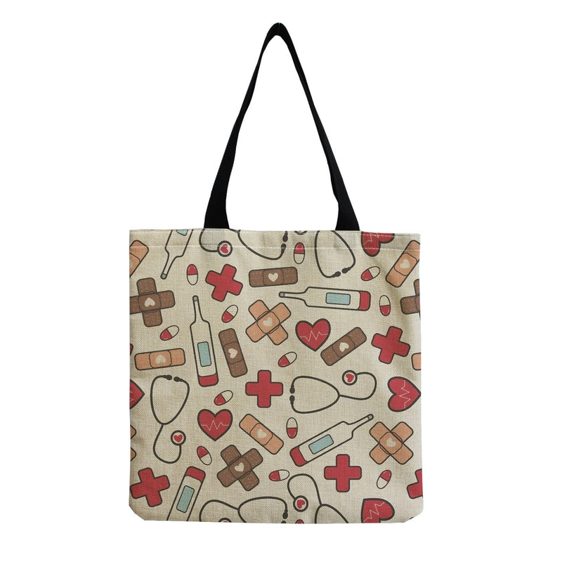 Women's Cotton And Linen Letter Nurse Heart Shape Classic Style Square Open Tote Bag