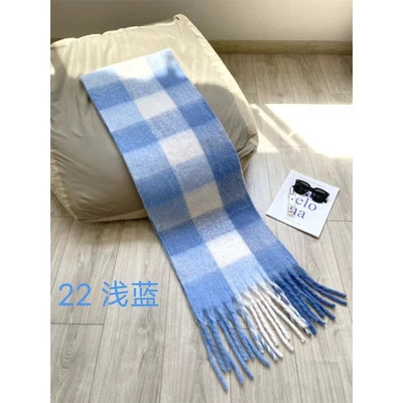 New Plaid Autumn And Winter White Scarf Women's  Atmosphere Warm Soft Tassel Shawl Scarf