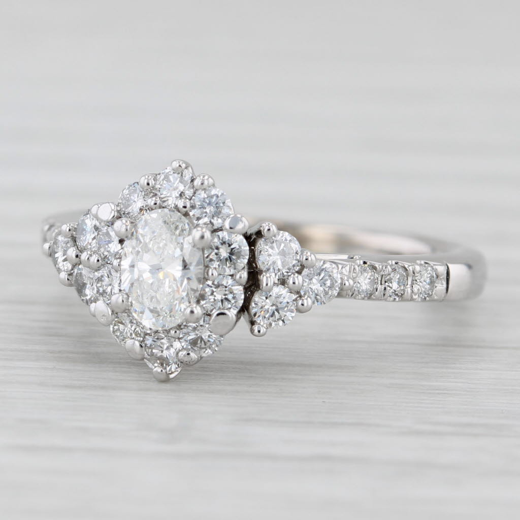 0.78ctw Oval Diamond Halo Engagement Ring 14k White Gold Size 5.5