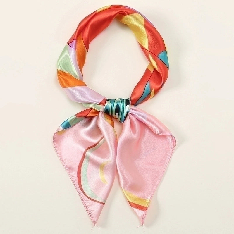 Women's Retro Color Block Satin Printing Silk Scarf