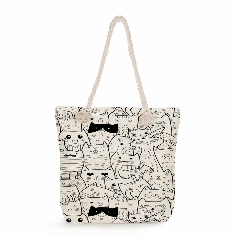 Women's Medium Linen Cartoon Elegant Basic Classic Style Square Zipper Canvas Bag
