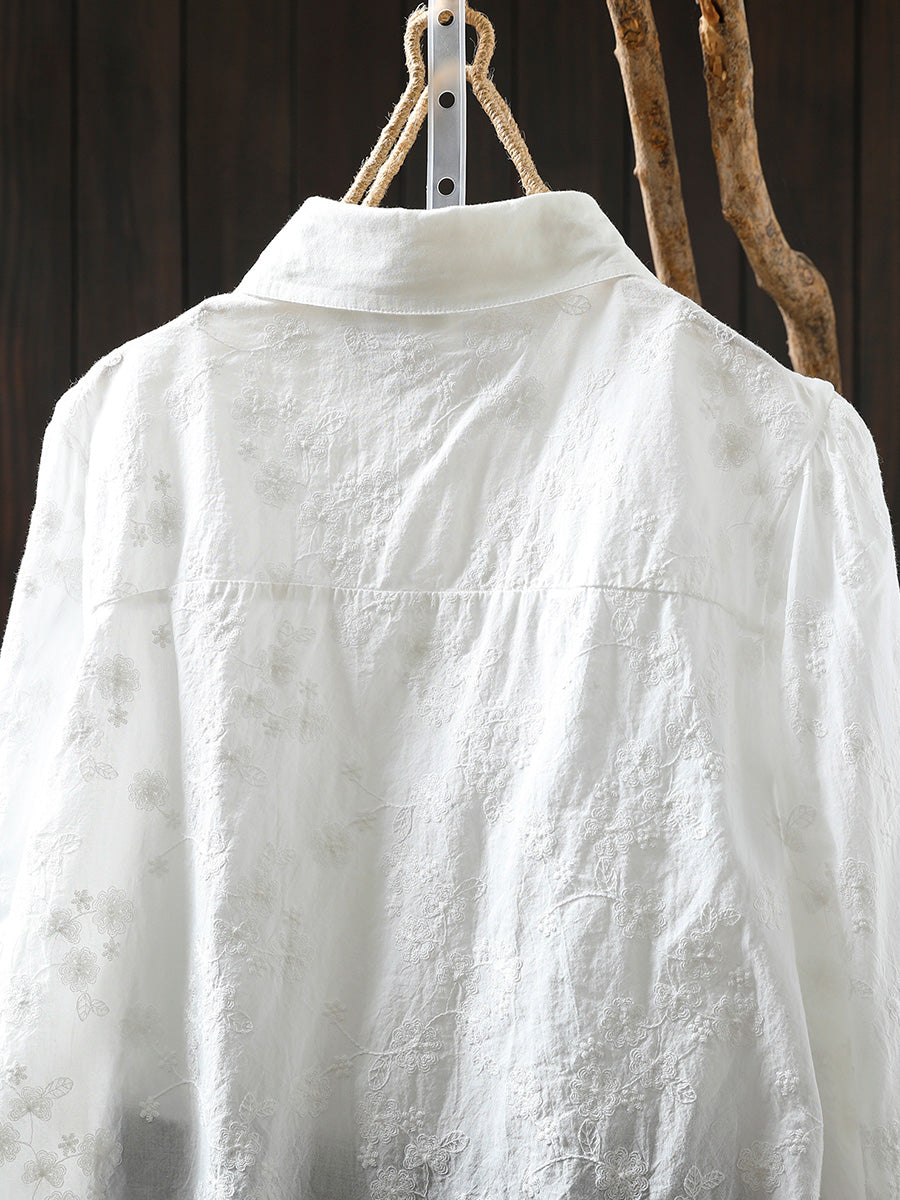 Women Summer Artsy Embroidery 100%Cotton Shirt