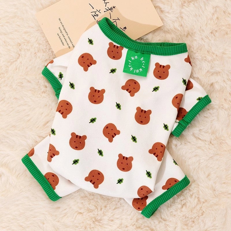 Spring Summer Dog Clothes Cute Bear Striped Four-legged Home Outfit Cat Pet Air Conditioning Clothes