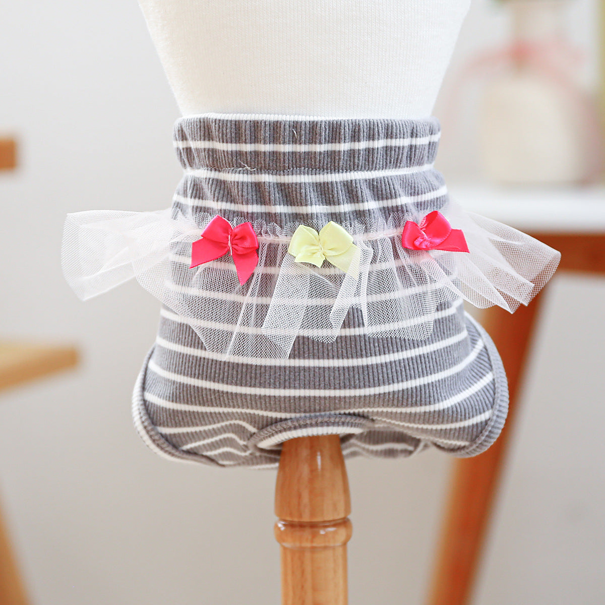 Washable Striped Bow Lace Dog Diaper Pants