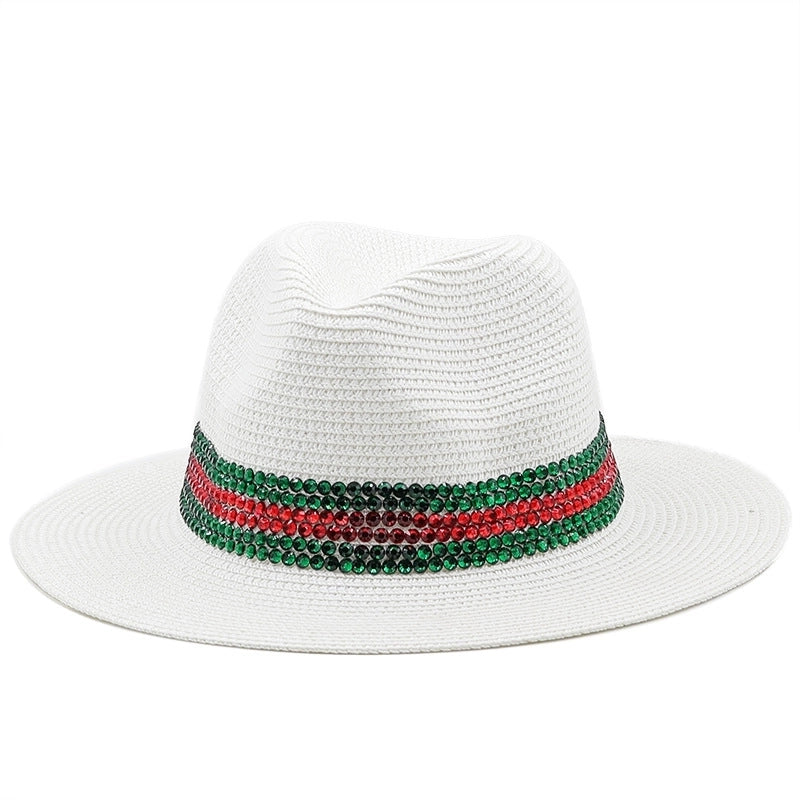 Fashion Outdoor Seaside Sun Shade Fashion Panama Straw Hat Rhinestone Beach Hats
