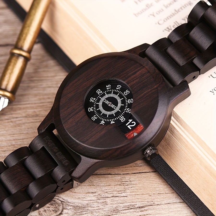Simple Men's Wooden Watch Vintage Pointer Round Quartz Wrist Watch With Wooden Box Birthday Gift