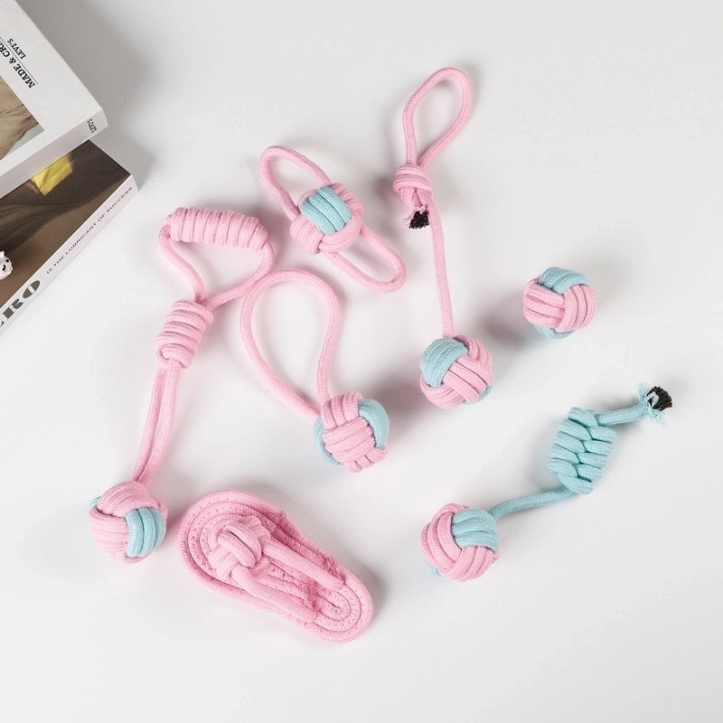 Cute Geometric Molar Long Lasting Tooth Cleaning Woven Ball Dogs Pet Cotton Rope Toy