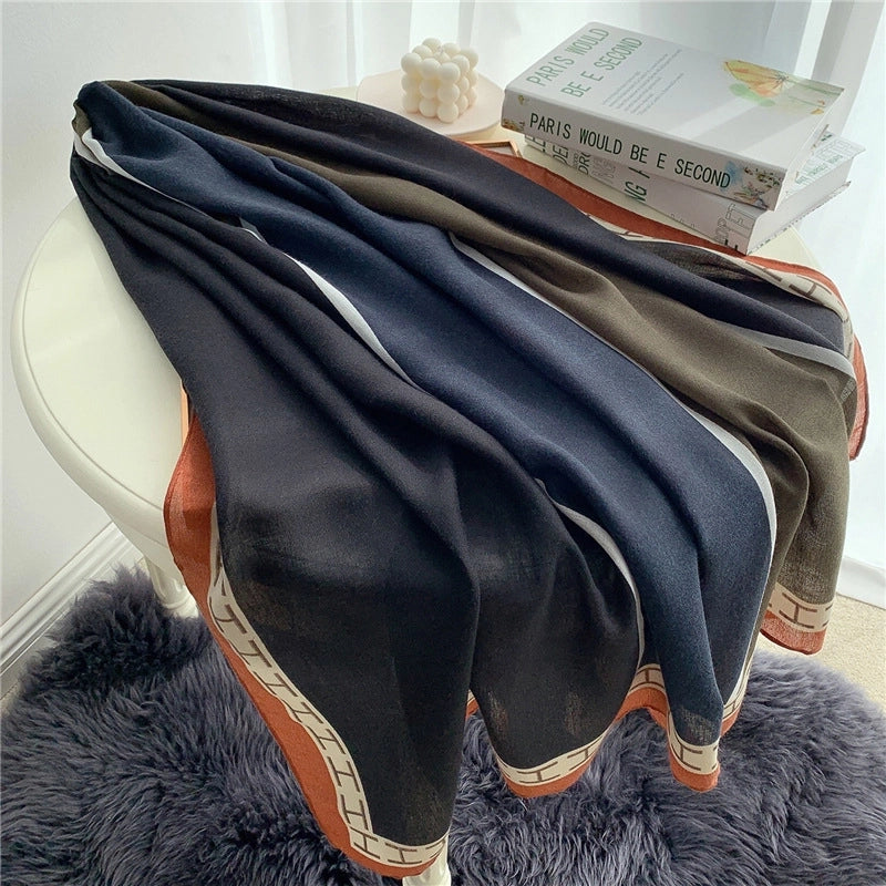 New Cotton And Linen Scarf Women's Fashion Colorblock Shawl Spring And Autumn Travel Decorative Scarf Cyber Celebrity Star Style Letters
