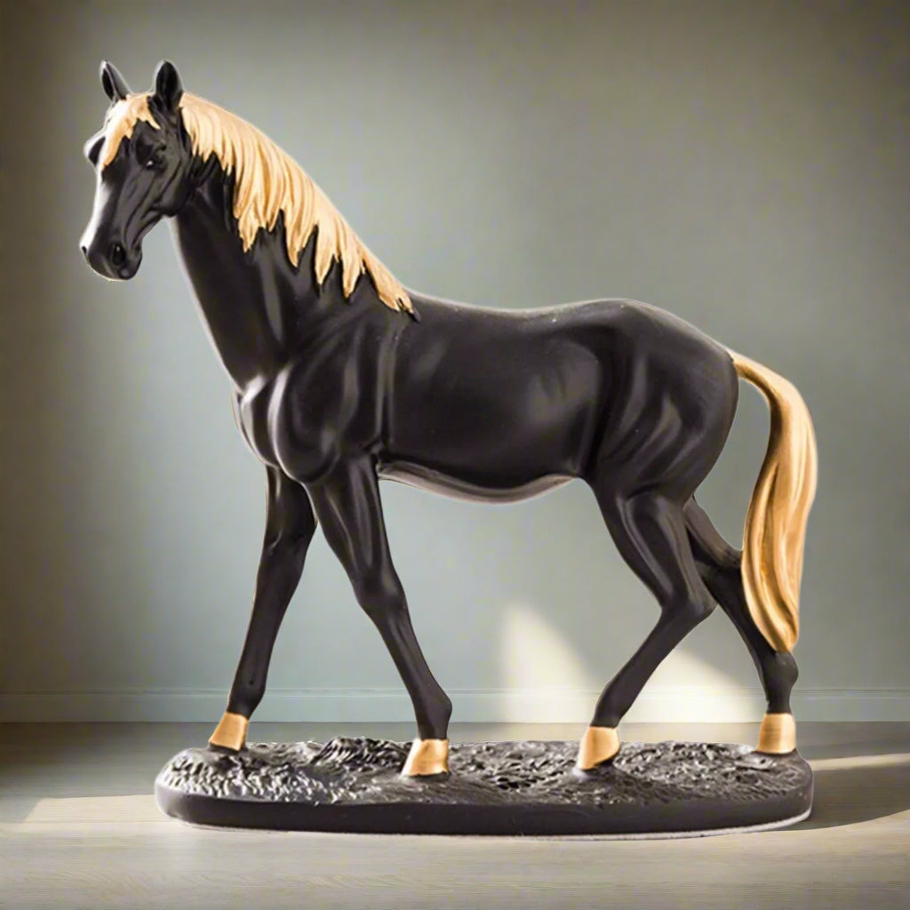 BLACK RESIN HORSE ORNAMENT – MODERN ART SCULPTURE & HANDCRAFTED STATUE