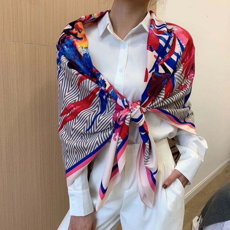 Women's Elegant Minimalist Plant Polyester Silk Scarf