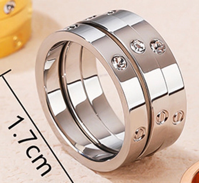 Classic Style Solid Color Titanium Steel Plating Inlay Artificial Gemstones Rings