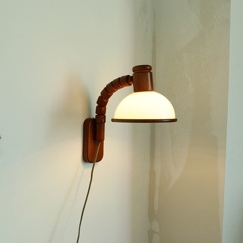 Retro Solid Wood Wall LED Lamp with Plug