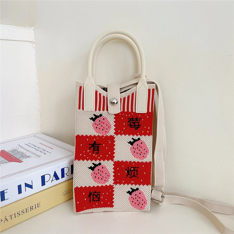 Women's Small Knit Cat Vintage Style Classic Style Bucket Buckle Handbag