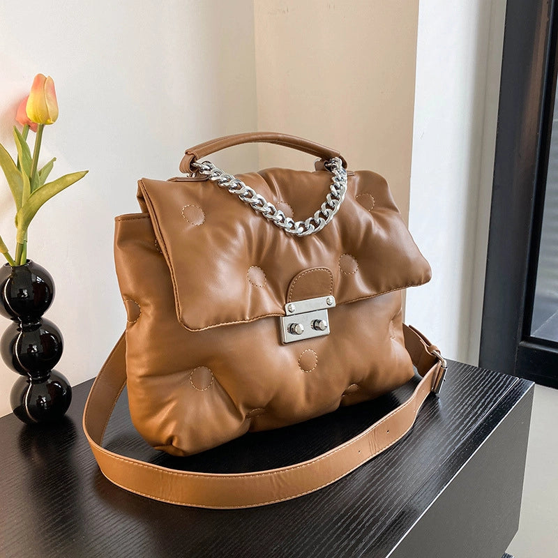 Women's Medium Pu Leather Solid Color Preppy Style Chain Square Lock Clasp Crossbody Bag