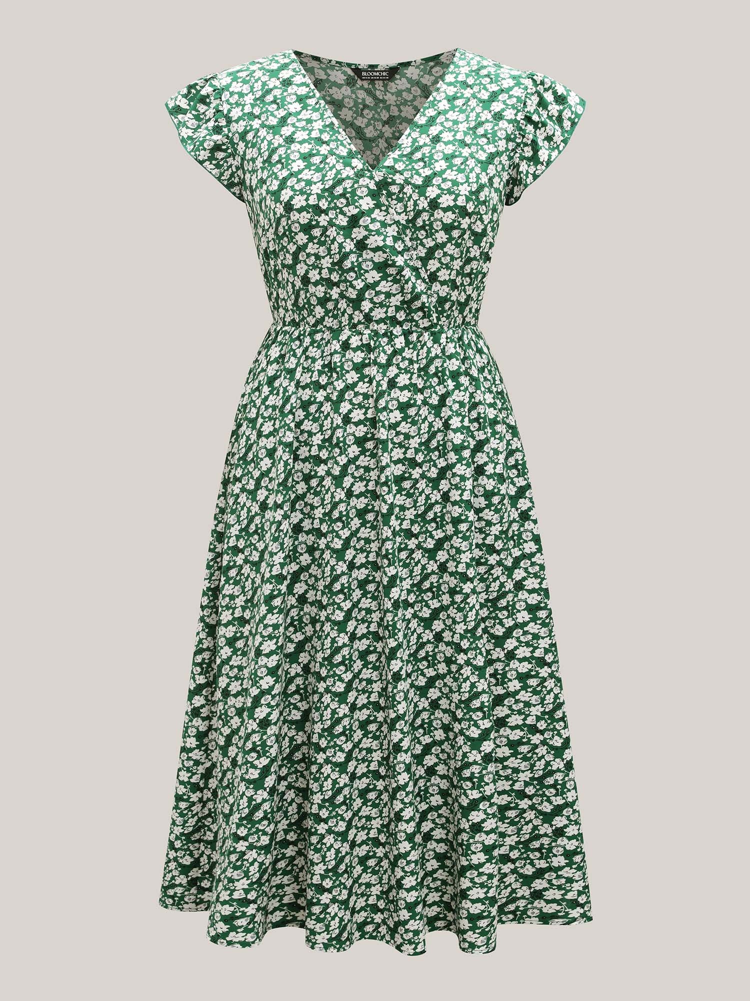 Breezy Floral Print Flutter Sleeve Midi Dress