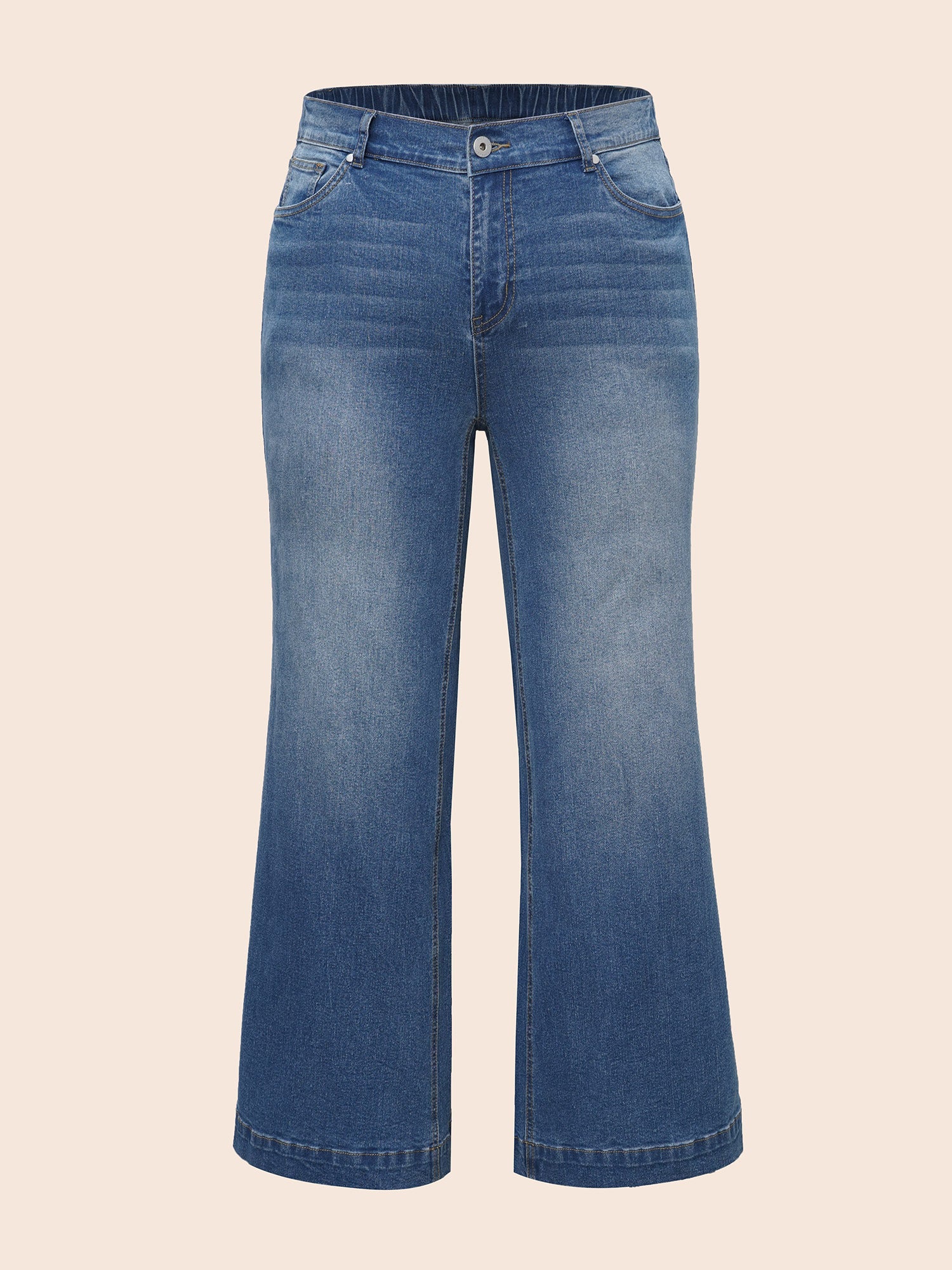 Stretch Denim Wide Leg Cut Jeans