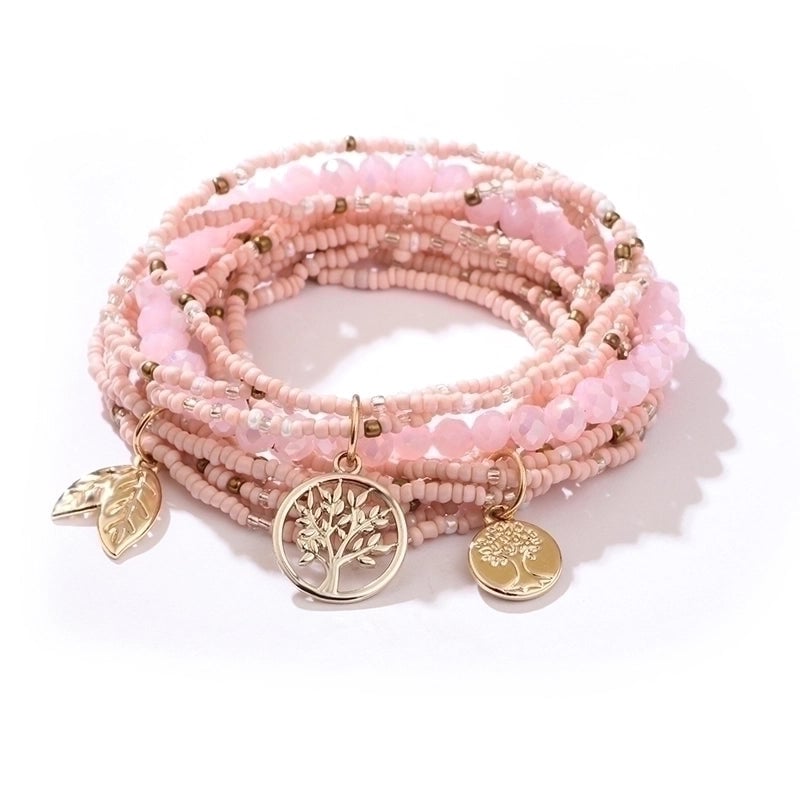 2 Pieces Fashion Leaf Tree Alloy Agate Beaded Plating Bracelets