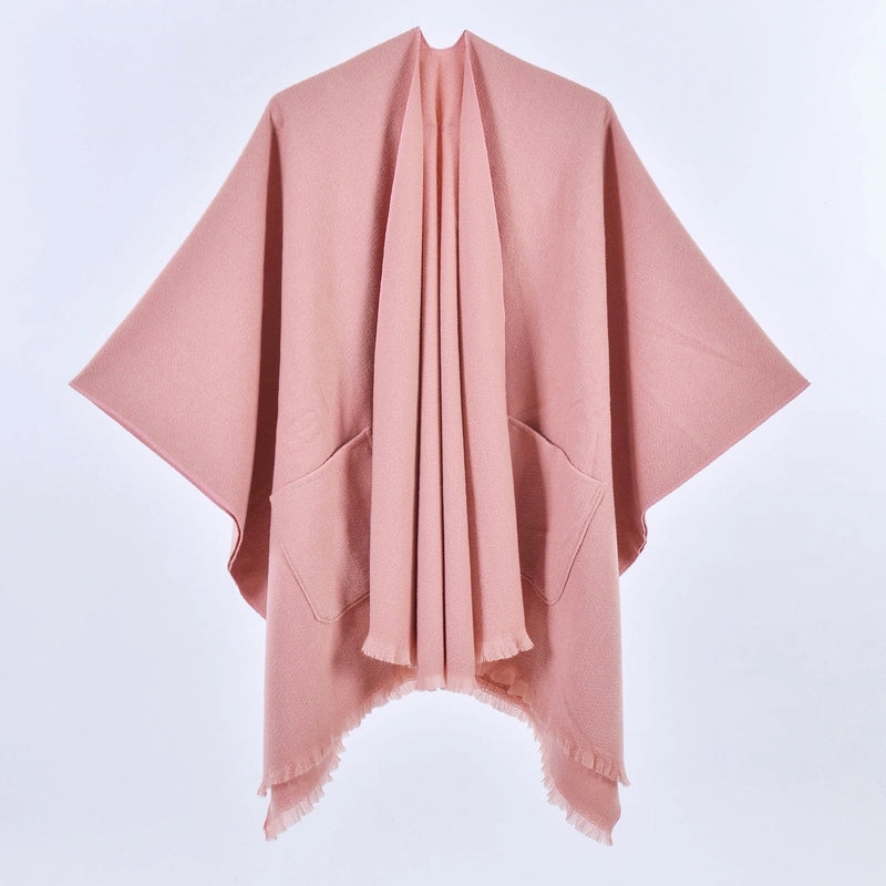 New Women's Autumn And Winter Warm Cloak Simple Double-sided Solid Color Split Cashmere Outerwear Shawl