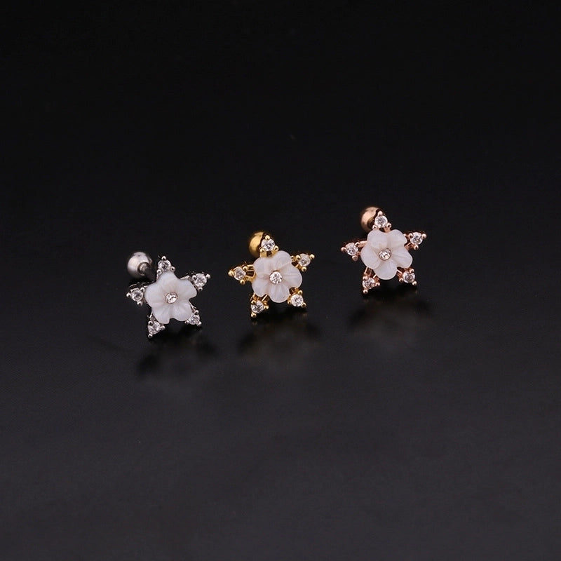 Ear Cartilage Rings & Studs Flower 316L Stainless Steel  Copper Inlaid Zircon