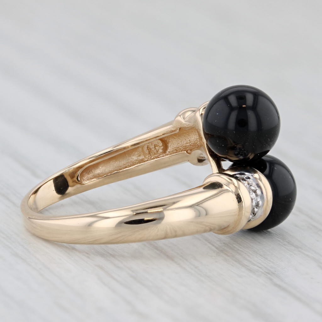 Onyx Bead Diamond Bypass Ring 14k Yellow Gold Size 5.75
