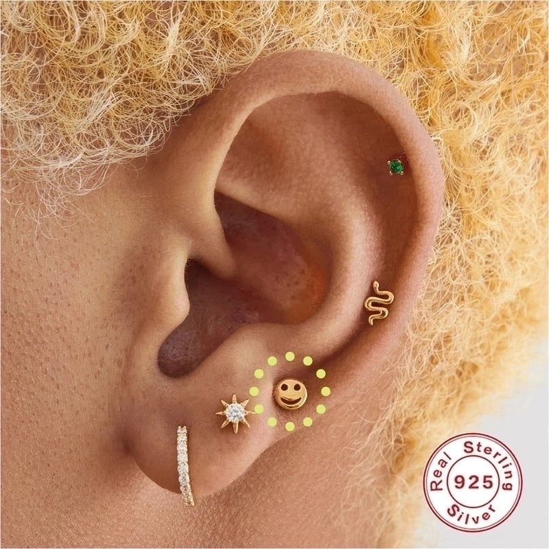 Fashion Solid Color Sterling Silver Inlay Pearl Zircon Ear Studs 1 Piece
