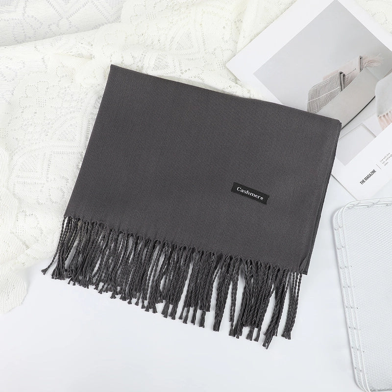 Solid Color Cashmere Tassel Scarf  Autumn And Winter Warm Scarf Simple Style Air Conditioning Shawl