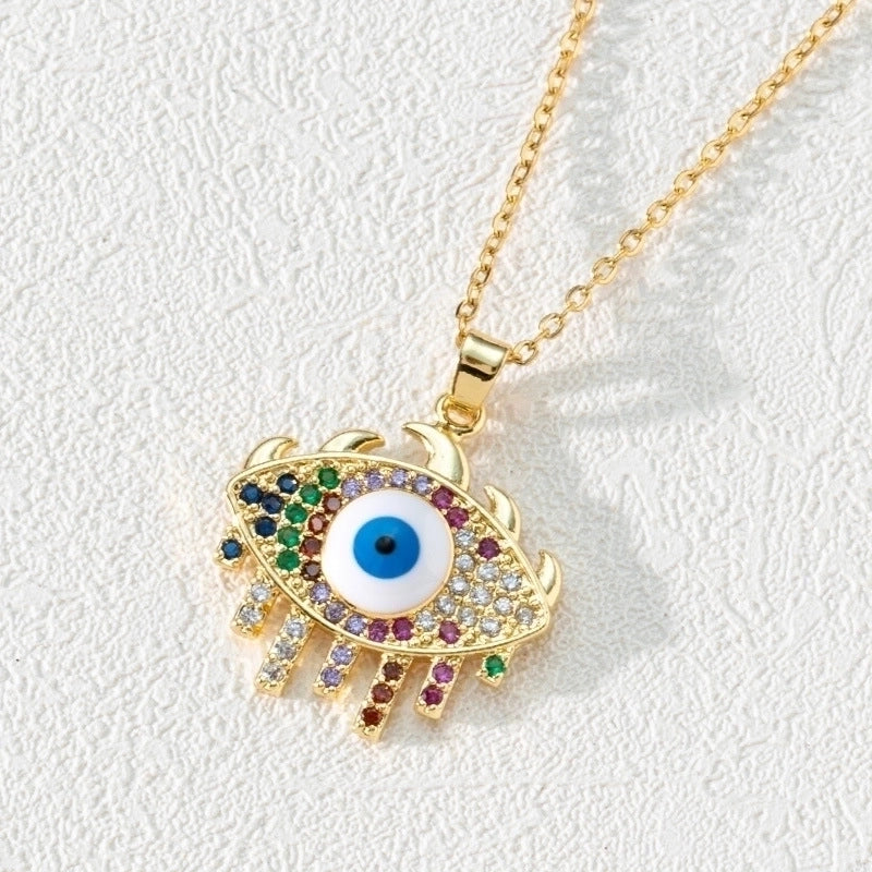 Fashion Devil's Eye Copper Gold Plated Zircon Pendant Necklace In Bulk