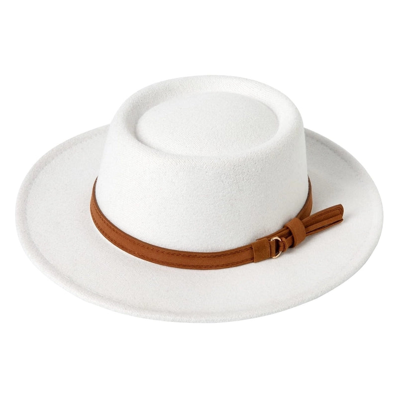 2 Pieces Concave Top Hat  Elegant Big Brim Hat Autumn And Winter Street Fashion Warm Felt Hat