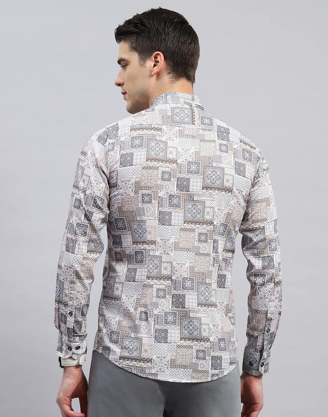 Men Brown Printed Collar Full Sleeve Shirt