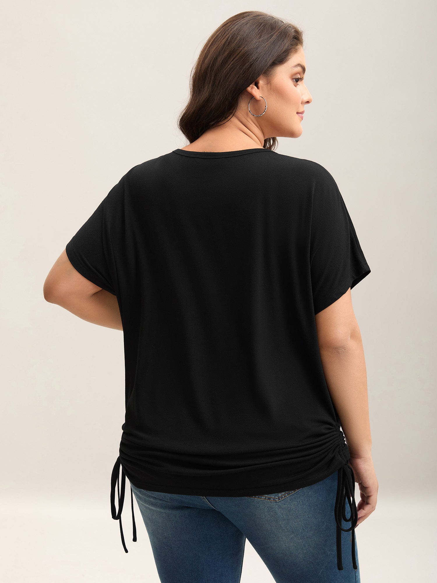 Color Block Ruched Drawstring T-Shirt