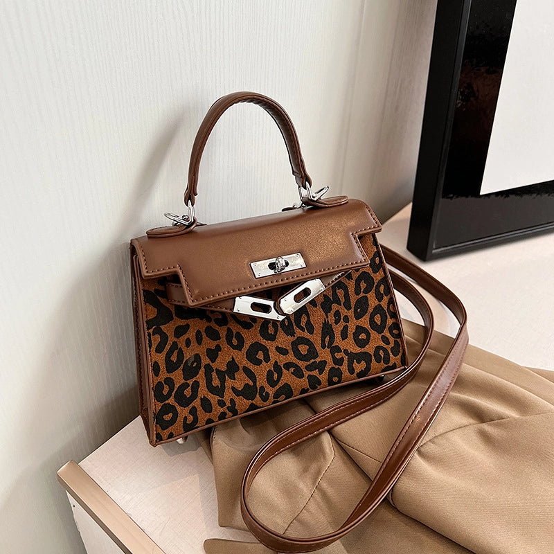 Women's Medium Pu Leather Leopard Streetwear Square Lock Clasp Shoulder Bag Handbag Crossbody Bag