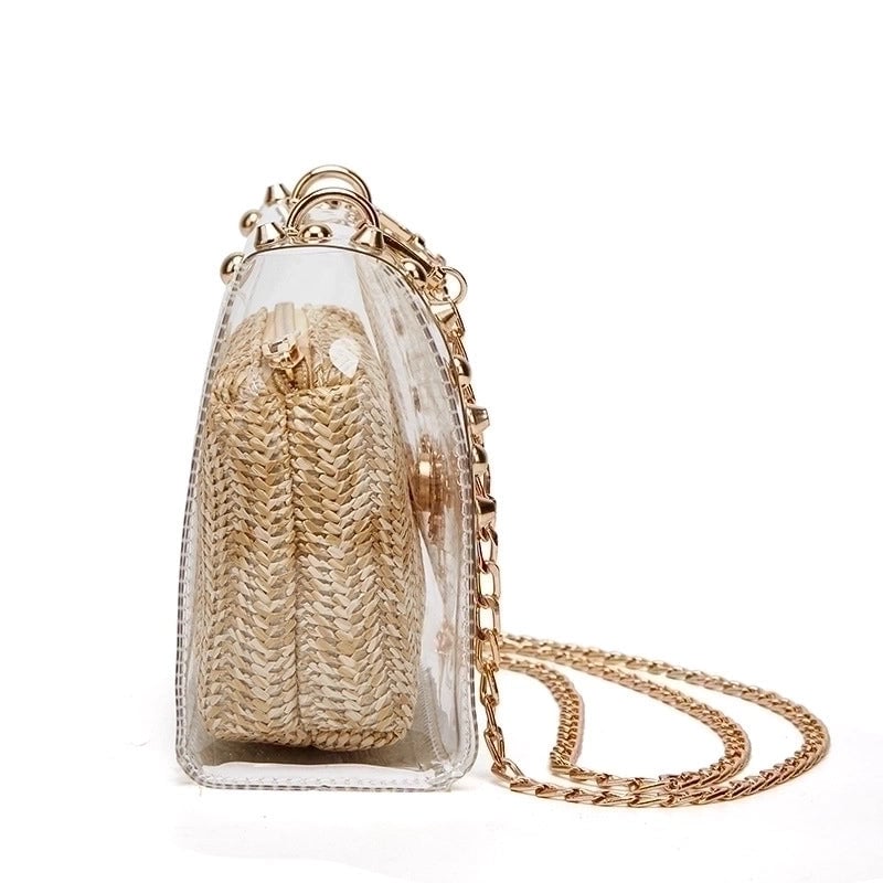 Women's Small Pvc Color Block Vintage Style Square Magnetic Buckle Shoulder Bag