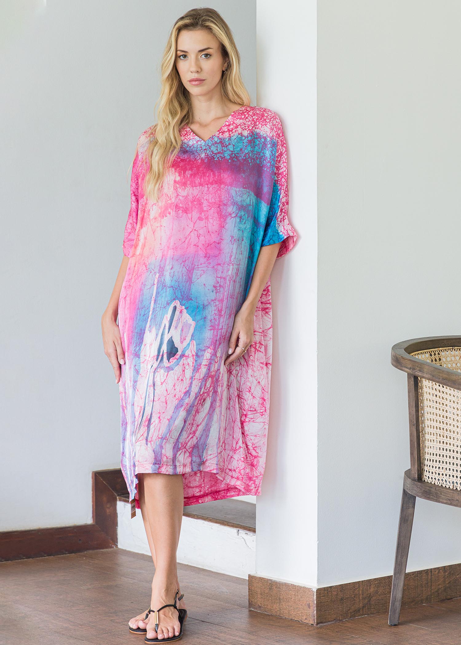 Blended Coloured Batik Kaftan Dress