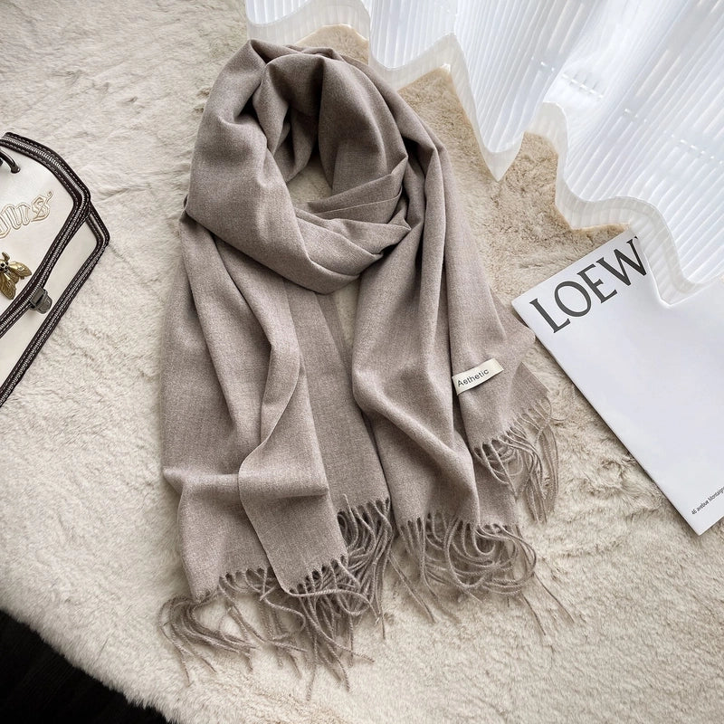 Autumn And Winter Solid Color Scarf New  Cashmere Scarf Women's Tassel Warm Large Shawl Scarf